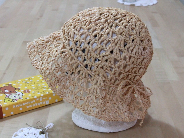 Lace Eco friendly crochet summer hat - raffia yarn - fiber plant