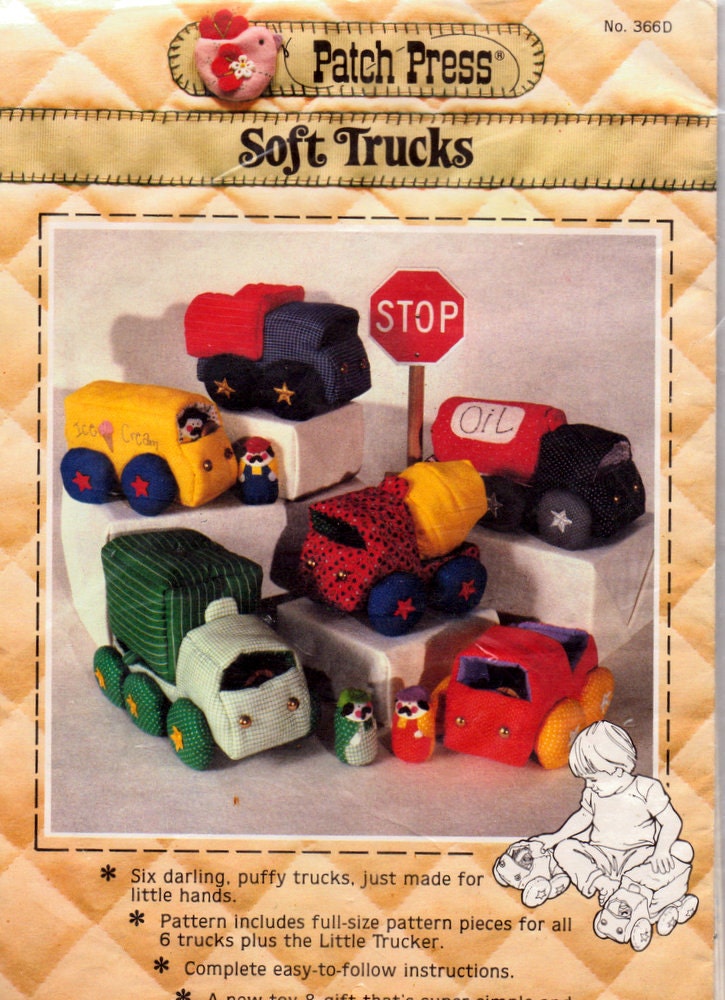 Sewing Pattern  Patch Press Soft Trucks Complete