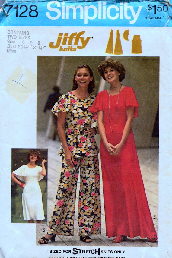Vintage Sewing Pattern 1975 Simplicity 7128 Jiffy Knit  Dress Size 6-8  Bust 30.5-31.5 Inches Complete