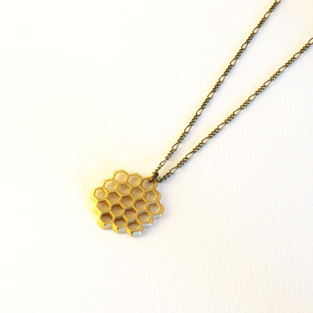 gold plated honeycomb pendant - michelle davis studios