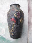 Goofus Vase With Pattern Titled Odd Bird Sitting On a Grape Vine
