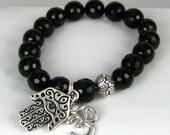 Stretchy Bracelet, Black Onyx Stretch Bracelet, Buddhist Jewelry, Energy Jewelry, Free Shipping