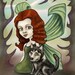 Fairy Redhead Girl and Husky Puppy--FANTASY ART PRINT