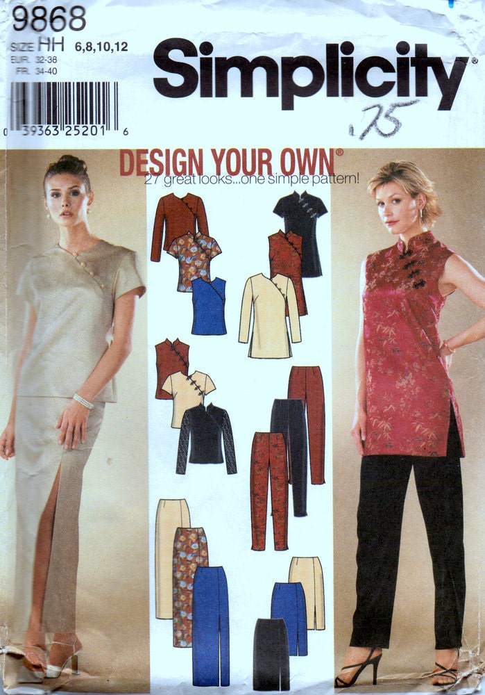 Sewing Pattern Simplicity 4705 Design Your Own Asian Style Skirt Top Pants Size 6-12 Bust 30-34 Uncut Complete