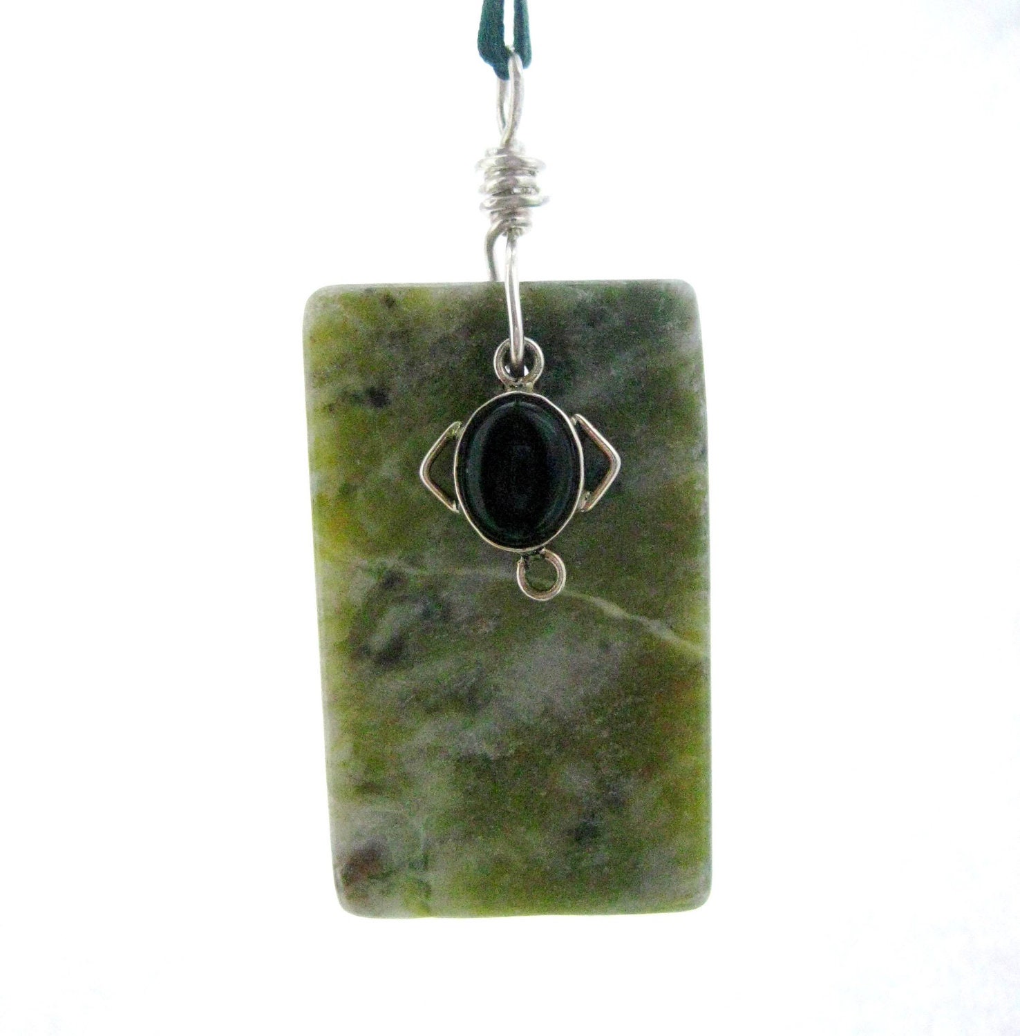 Connemara Marble Ornament. Sterling Silver, Irish Marble & Onyx. Christmas, Patrick's Day, Rear View Mirror