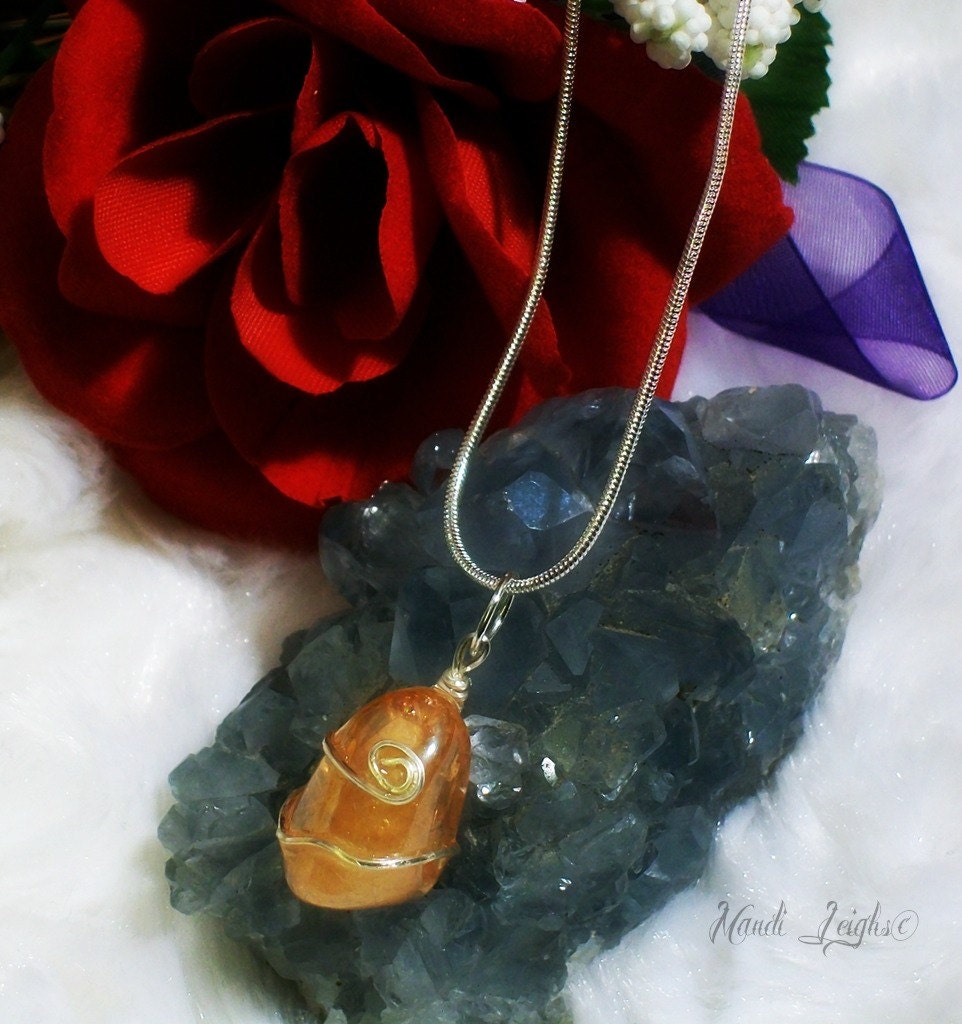 Imperial Gold Aura Sterling Silver Wire Wrapped Necklace