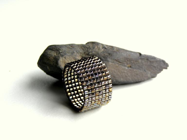 Happy Rings, Christmas Gift For Men, Ring In Metallic Steel-Bronze, Handbeaded Ring For Guys, Jewelry For Men