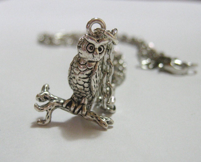 Hoot Owl Pendant Sterling Silver Plated Charm Necklace