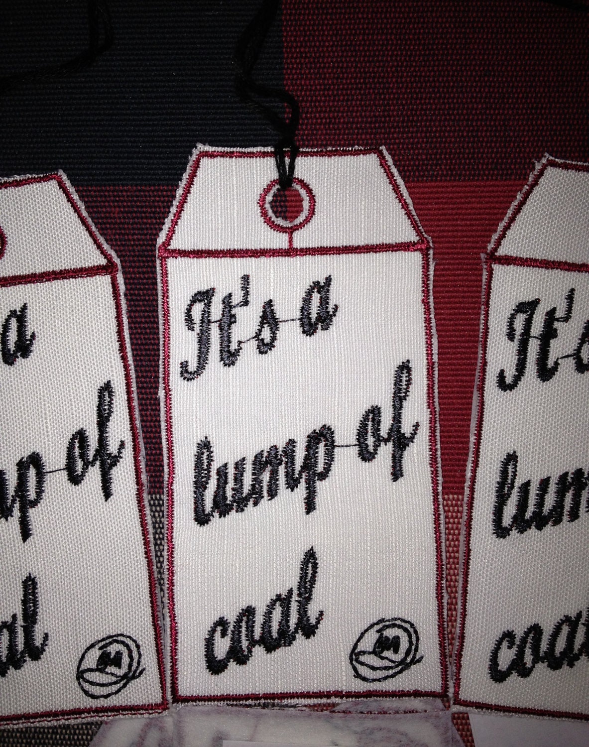 Set of 3 - Homemade Embroidery It's a lump of coal, Gift Tags - Reusable