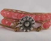 Ladies Rose Quartz Leather Wrap Bracelet, Energy Jewelry, Gemstone Wrap Bracelet, Great Gift Ideas, Free Shipping