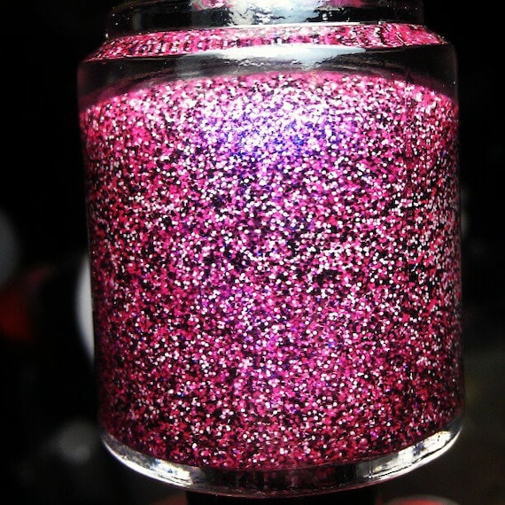 Be Someone Cute- MINI Size Nail Polish: Hot pink flakies, fine matte neon pink, black and white glitter in a sheer pink base- 7ml