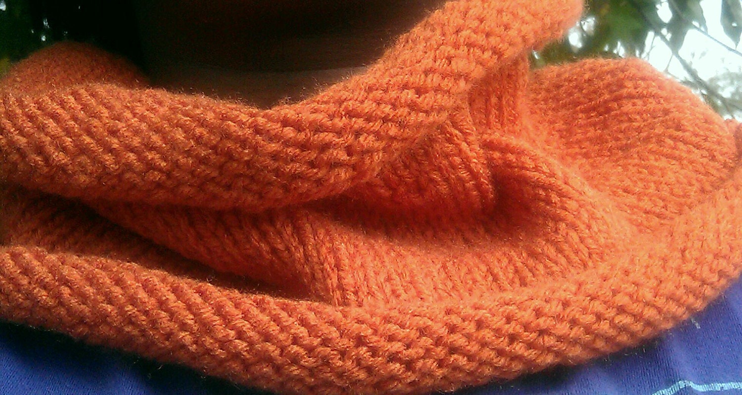 Orange Knit Cowl, Circle Scarf, Infinity Scarf