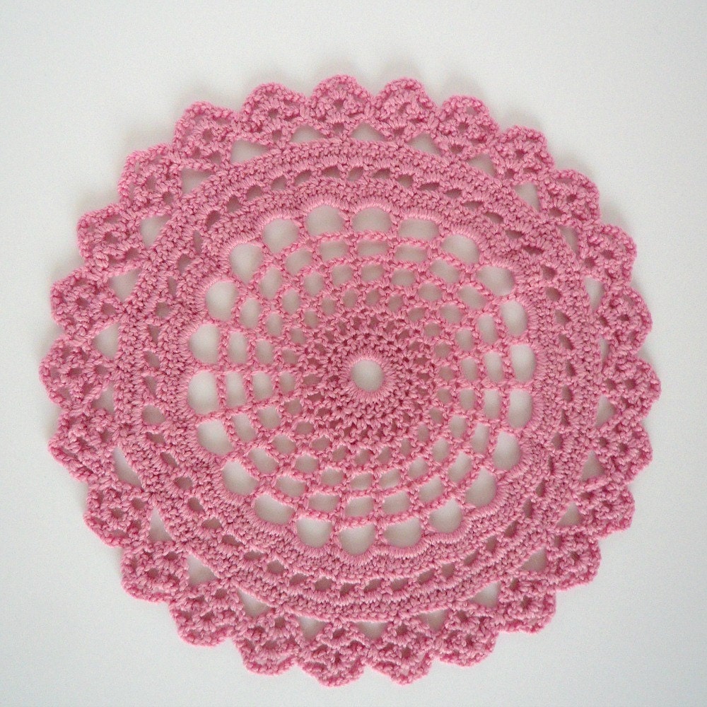 Spiderweb Crocheted Pink Doily/Placemat