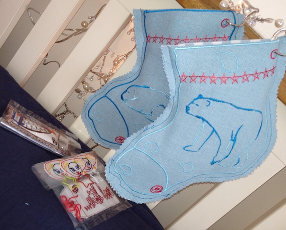 Gift Sock Stocking, Embroidery Polar Bear