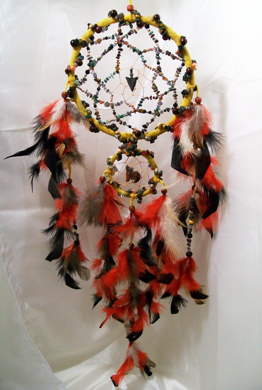 Tribal Native American Bear Totem Gemstone Dreamcatcher