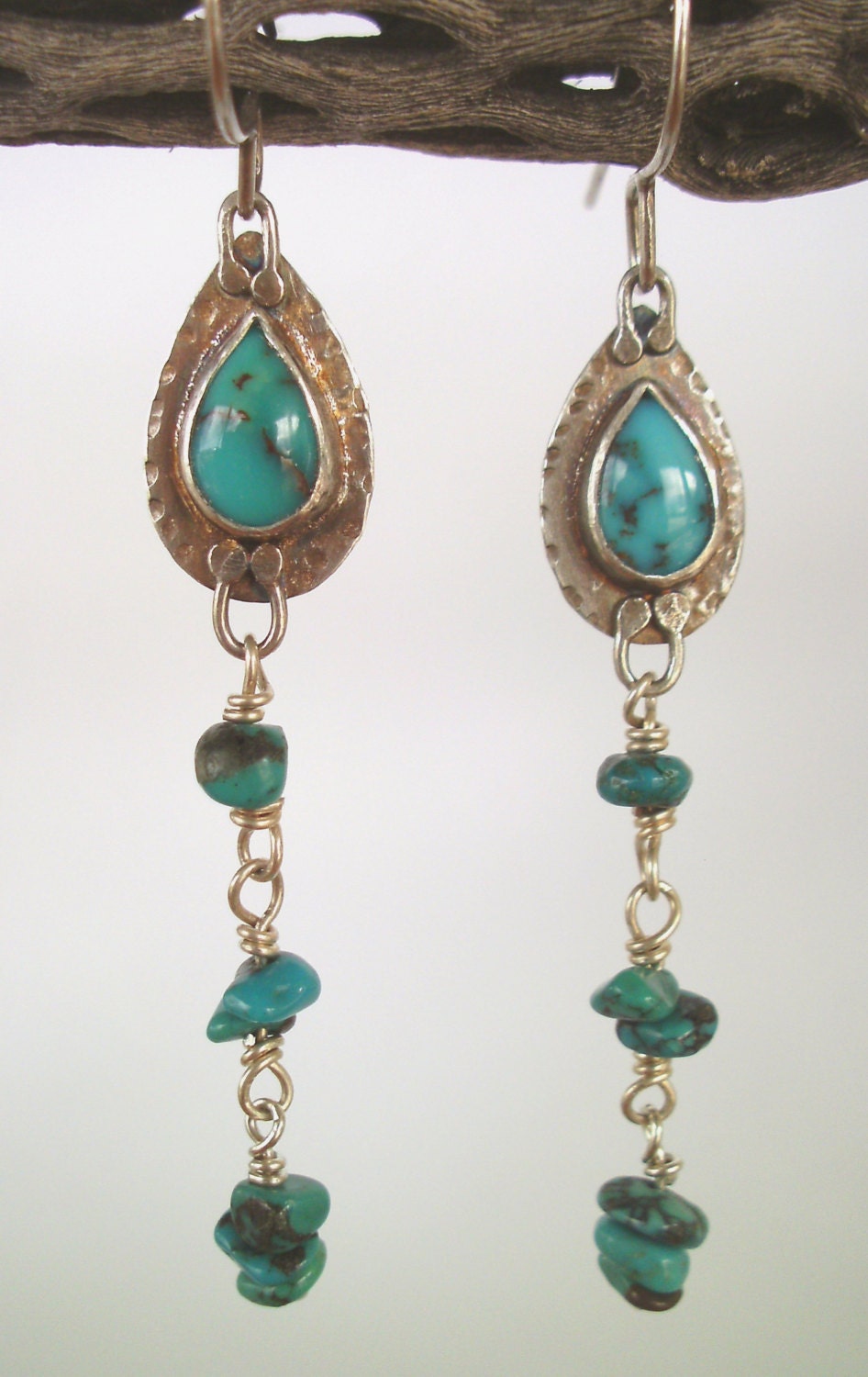 Earrings - Turquoise - Sterling Silver - Cabochon - Dangle - Silversmith - RMD Designs