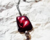 Necklace - Black and Red Wooden Pendant - Wearable Art - OOAK