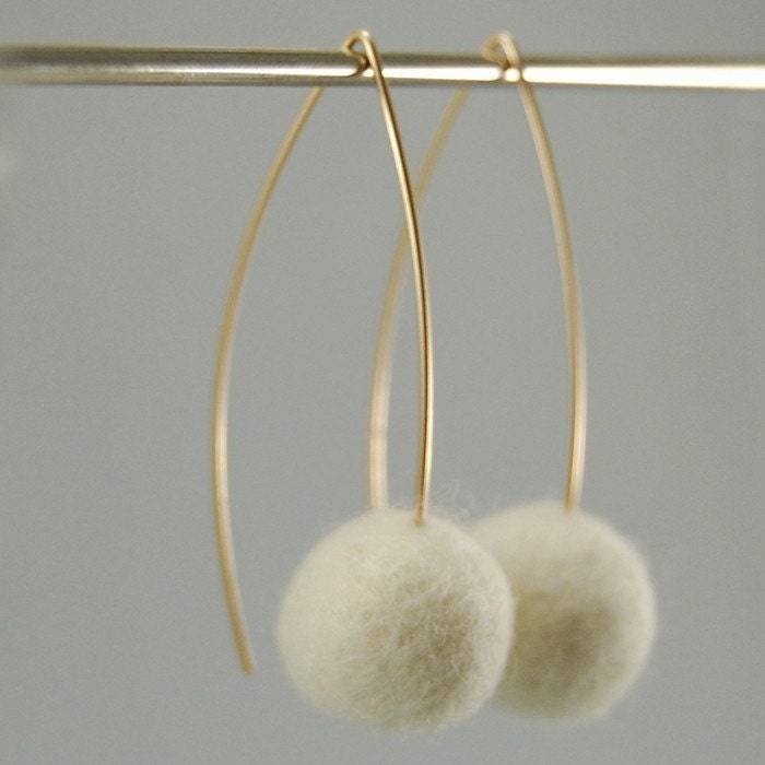 Simply White (Felt and Gold Filled Earrings)