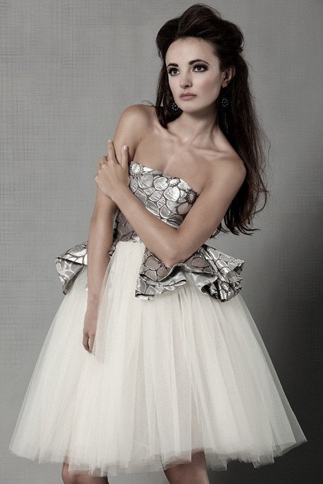 Silver Silk Brocade and Tulle Ballerina Dress