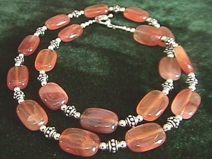 Natural Carnelian and Bali Silver Necklace 22 Inch Length