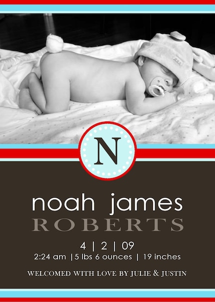 Initial Baby...Custom You Print Digital Photo Birth Announcement...by DimplePrints