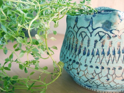lacy blue vase or planter