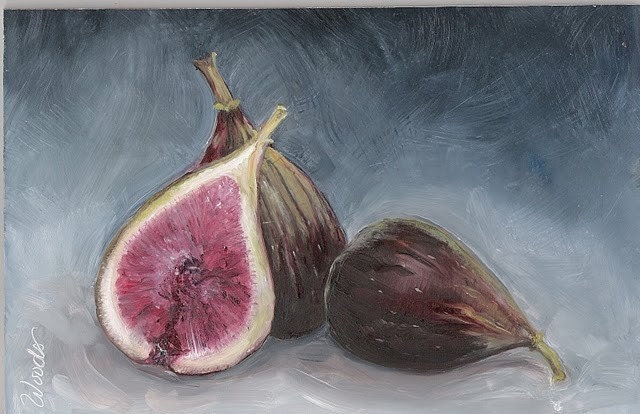 TWO and ONE HALF FIGS Small Practice Painting by Lindy 6x9