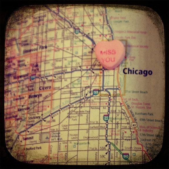 miss you chicago candy heart map art 8x8 ttv photo print - free shipping