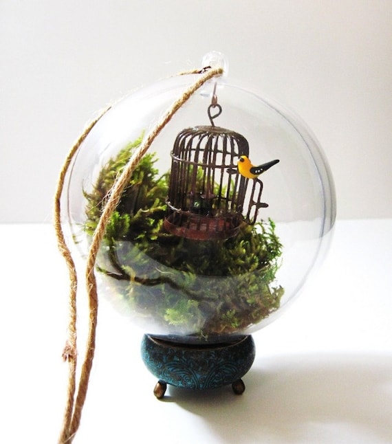 SEASON SALE  Fly Free Caged Bird - Hanging Globe Terrarium