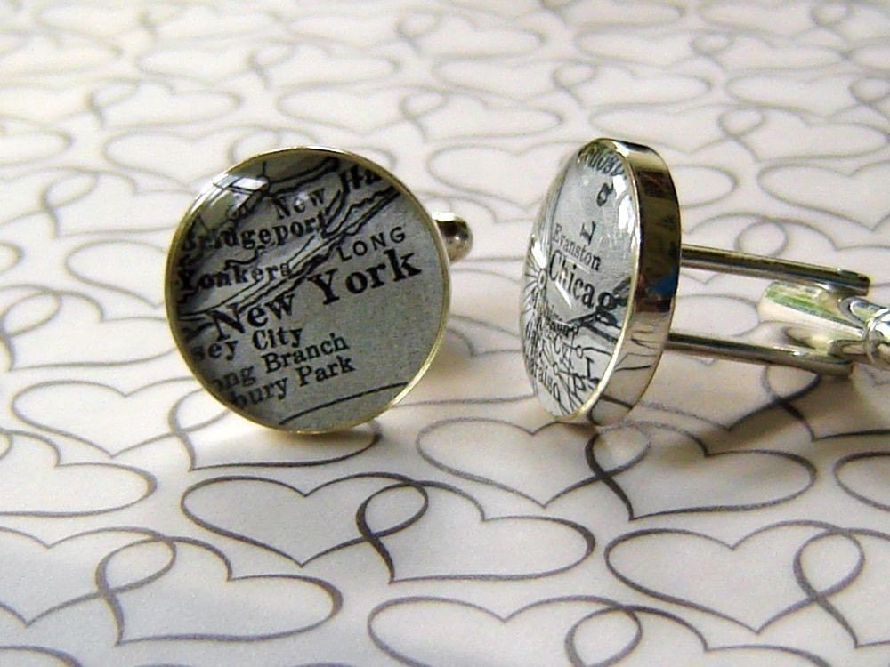 Black and White Custom Vintage Map Cuff Links
