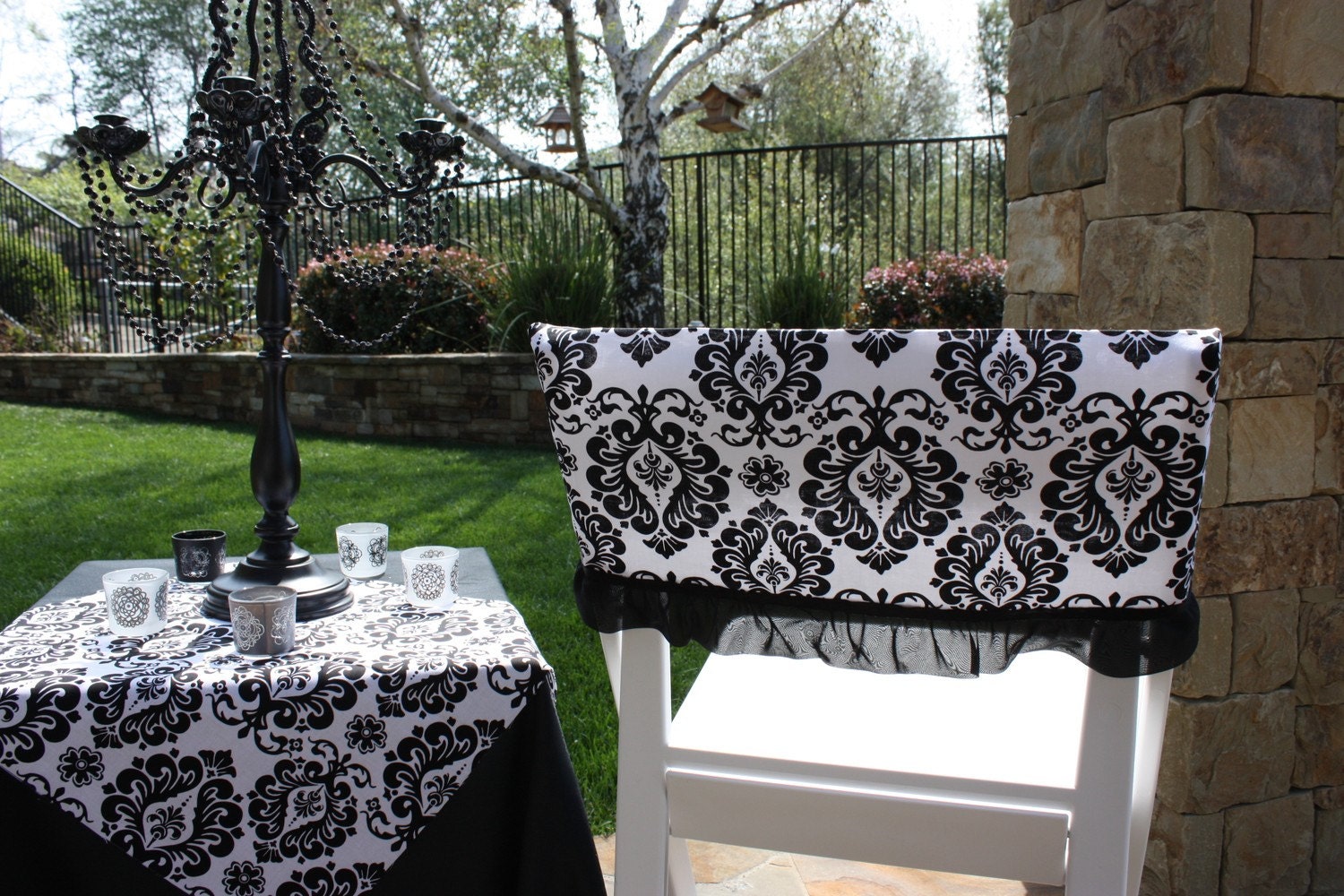 Slipcovers for Chair Cushions-Black and White Toile with