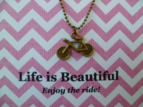 Bicycle Charm Necklace - Life is Beautiful