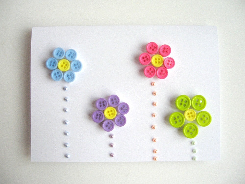 Spring Button Flowers Greeting Card