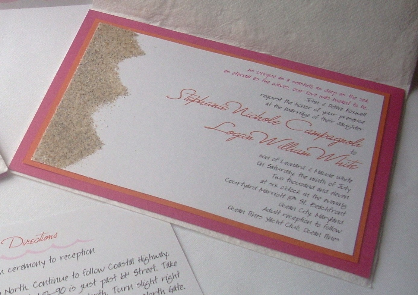 FIRST SAND INVITATION on Etsy - Pink & Orange Beach Sand Wedding Invitation Set of 100
