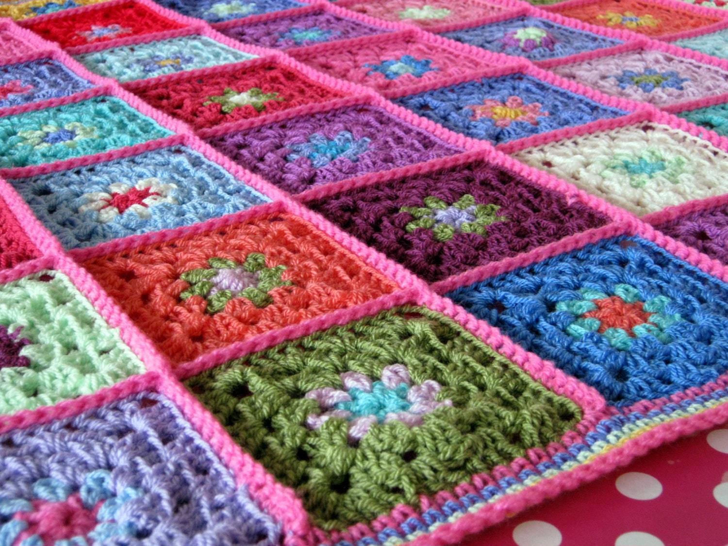 Springtime Gorgeous Granny Square Crochet Blanket Afghan