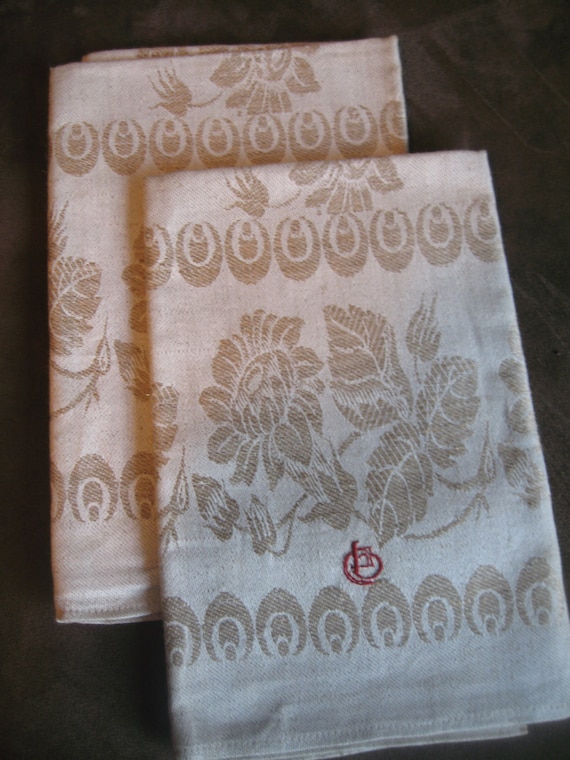Almond Damask Vintage Tea Towels