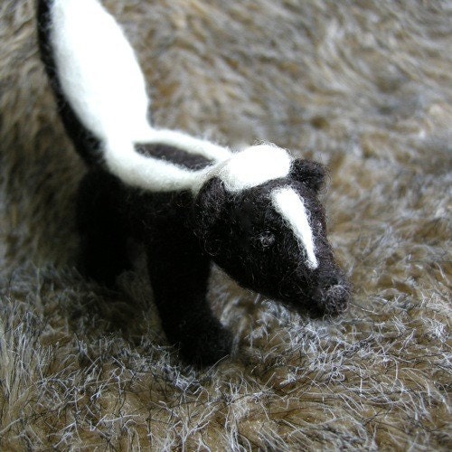 Striped Skunk wool sculpture