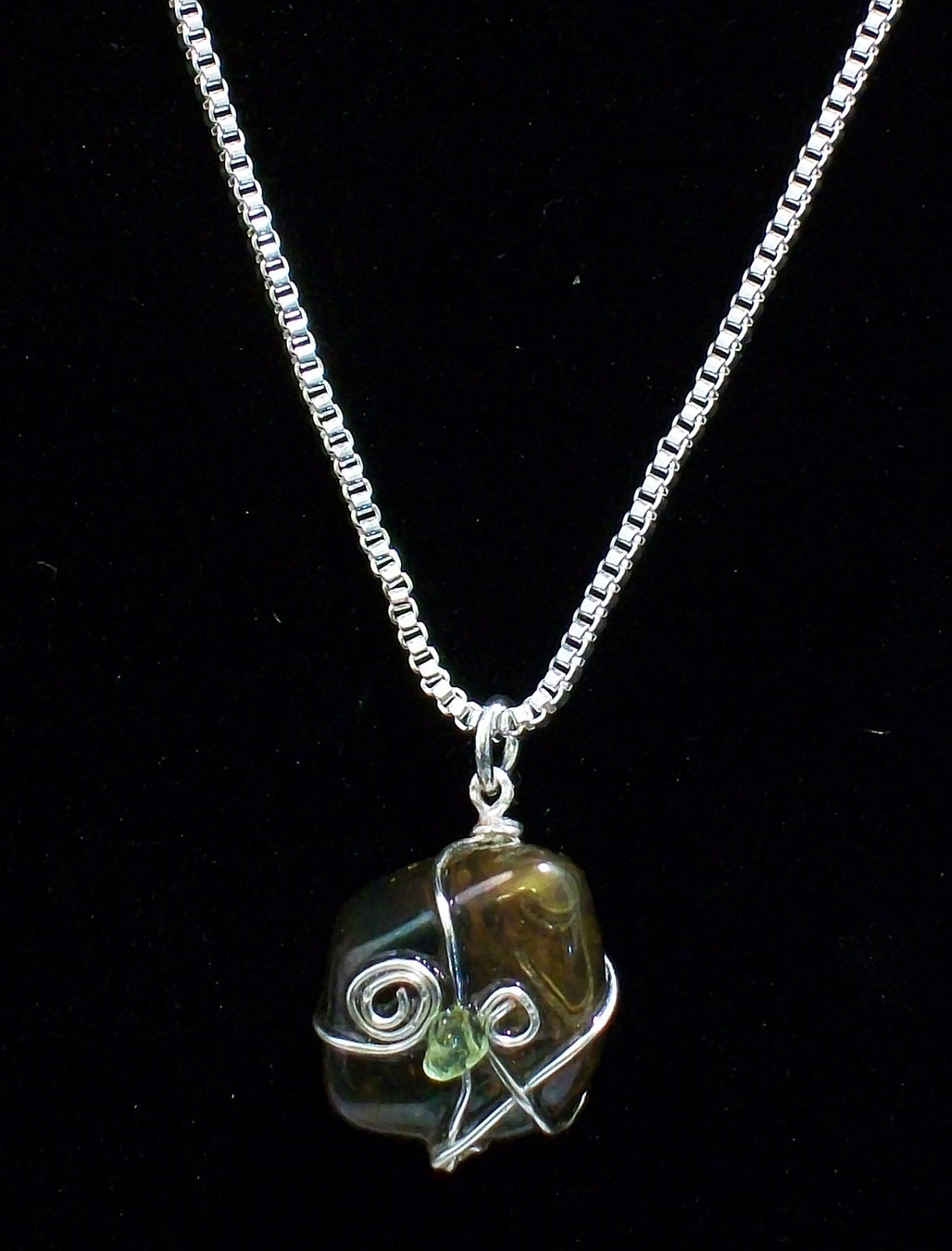 Sterling Silver Wire Wrapped Champagne Majestic Aura and Peridot Necklace
